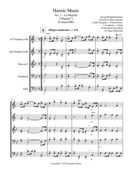 Heroic Music - No. 1. La Majeste (Bb) (Brass Quintet - 2 Trp, 1 Hrn, 1 Trb, 1 Tuba) image number null