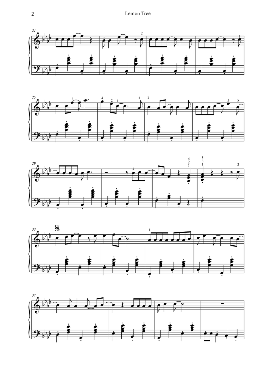 Lemon Tree Piano Solo scores gallery preview page 2