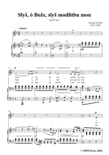 Dvořák-Slyš,ó Bože,slyš modlitbu mou,in B flat Major,Op.99 No.3,from Biblical Songs,for Voice and Pi