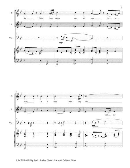 IT IS WELL WITH MY SOUL (Ladies Choir - SA with Cello & Piano) by Philip P. Bliss SA - Digital Sheet Music