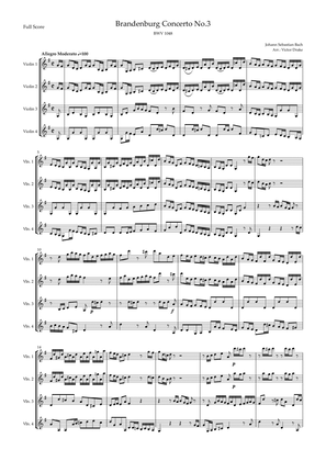 Brandenburg Concerto No. 3 in G major, BWV 1048 1st Mov. (J.S. Bach) for Violin Quartet
