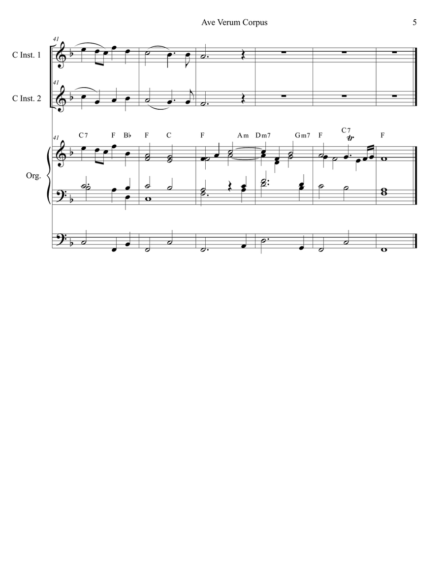 Ave Verum Corpus (Duet for C-Instruments - Organ Accompaniment) Organ scores gallery preview page 5