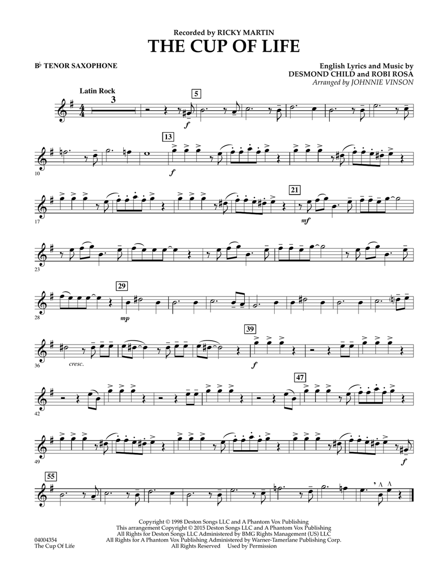 The Cup of Life - Bb Tenor Saxophone Concert Band scores gallery preview page 1