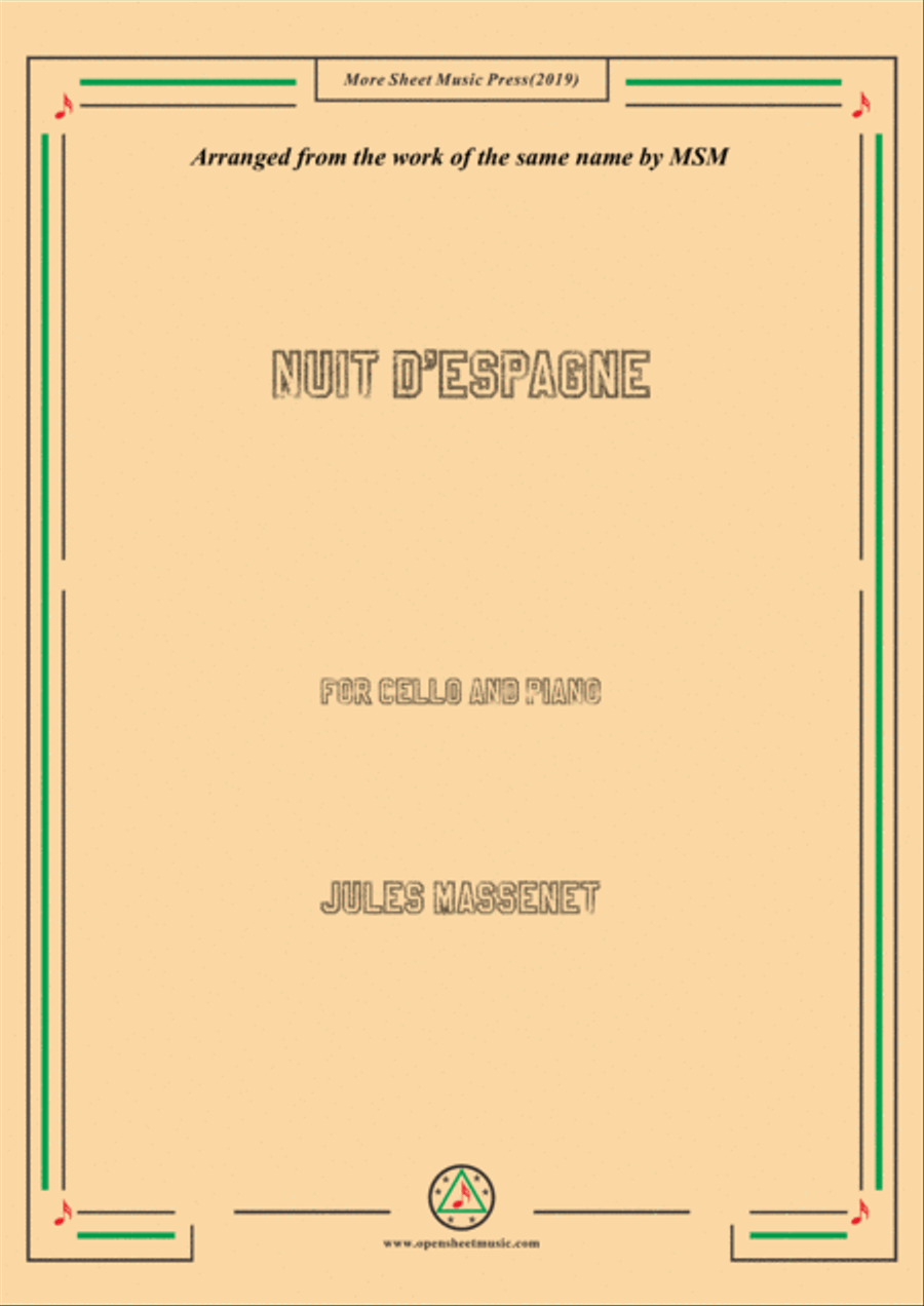 Massenet-Nuit d'Espagne, for Cello and Piano Piano scores gallery preview page 1