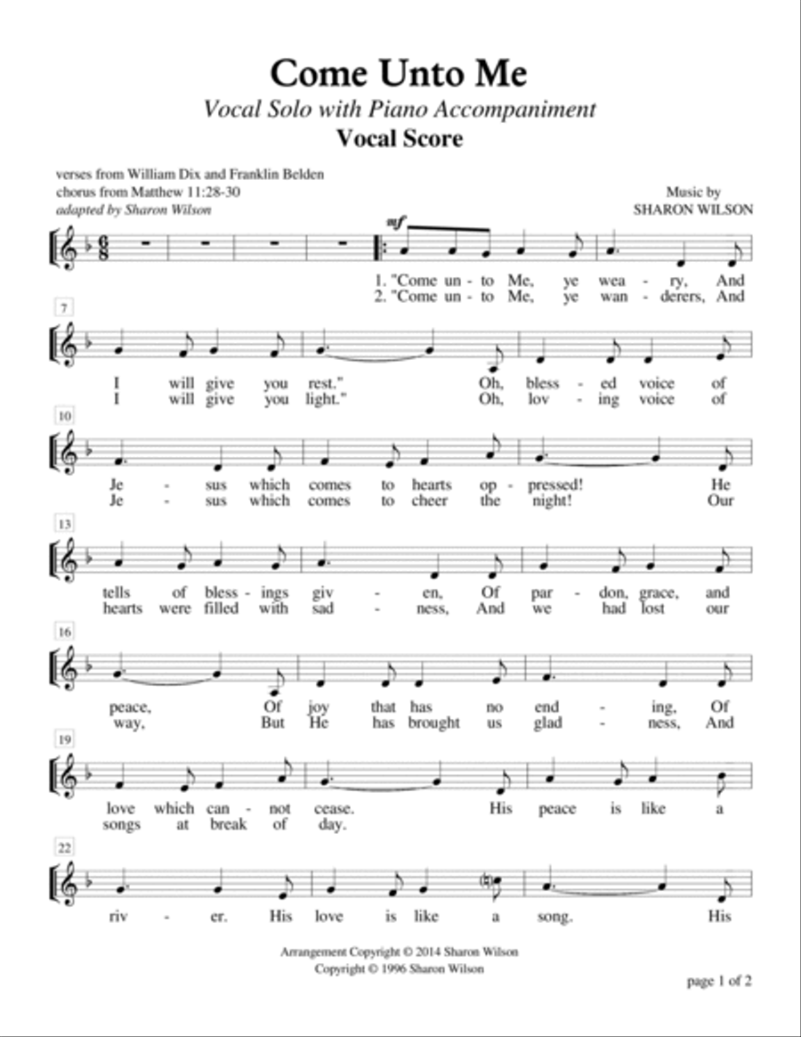 Come Unto Me (Vocal Solo with Piano Accompaniment) Voice Solo scores gallery preview page 3