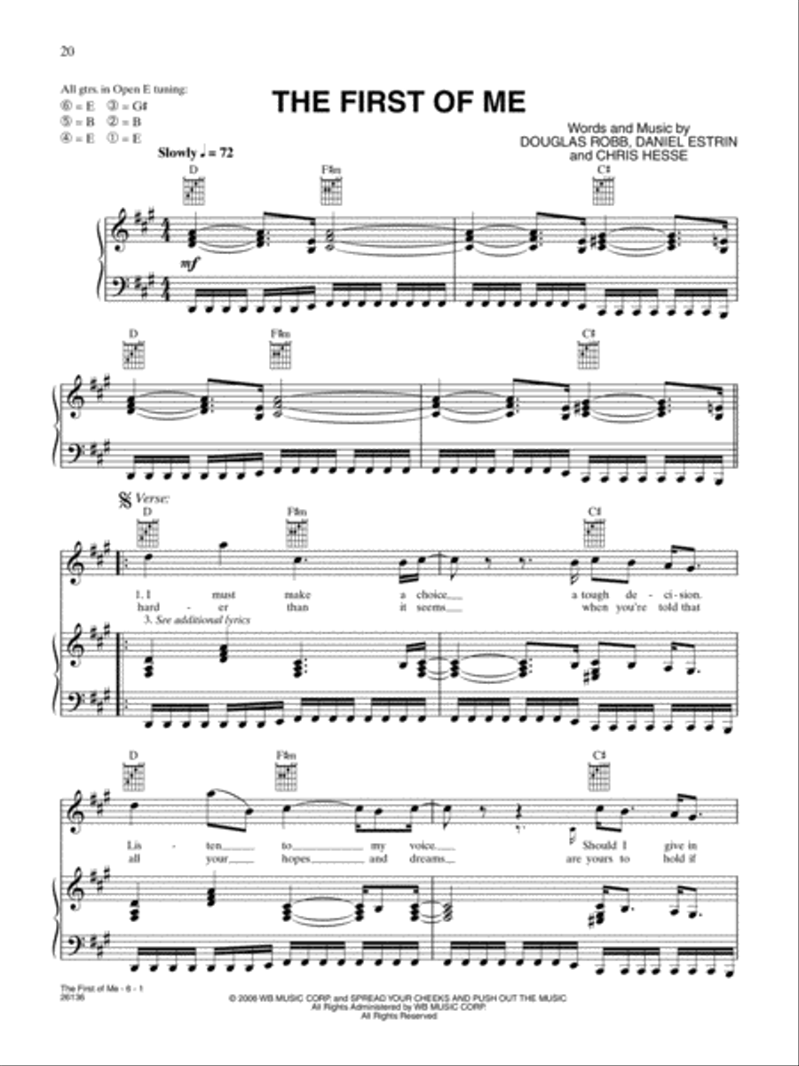 The First Of Me Piano, Vocal, Guitar scores gallery preview page 1