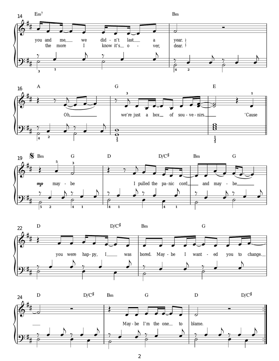 Panic Cord Easy Piano scores gallery preview page 2