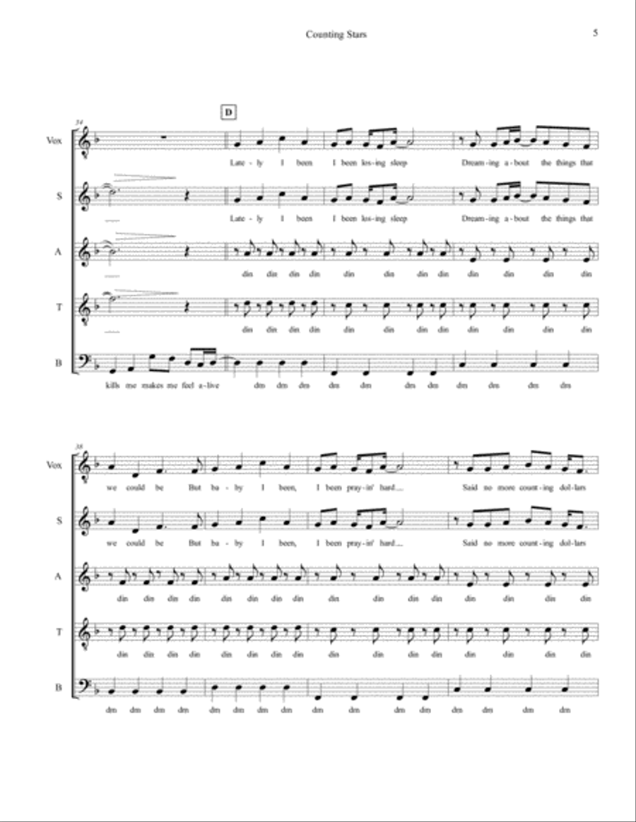 Counting Stars 4-Part scores gallery preview page 5