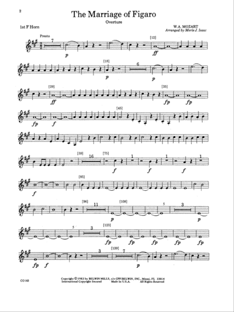 The Marriage of Figaro -- Overture: 1st F Horn Full Orchestra scores gallery preview page 1