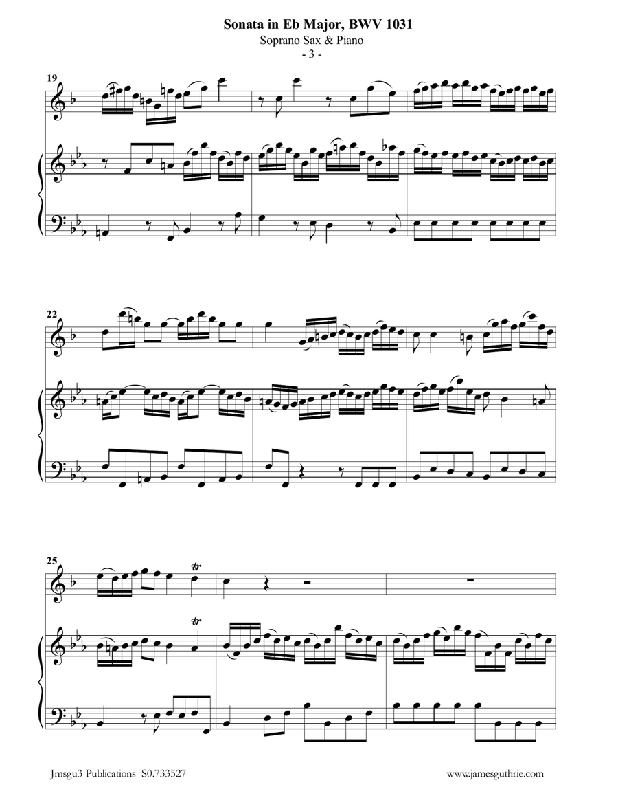BACH: Sonata in Eb BWV 1031 for Soprano Sax & Piano Soprano Saxophone scores gallery preview page 3