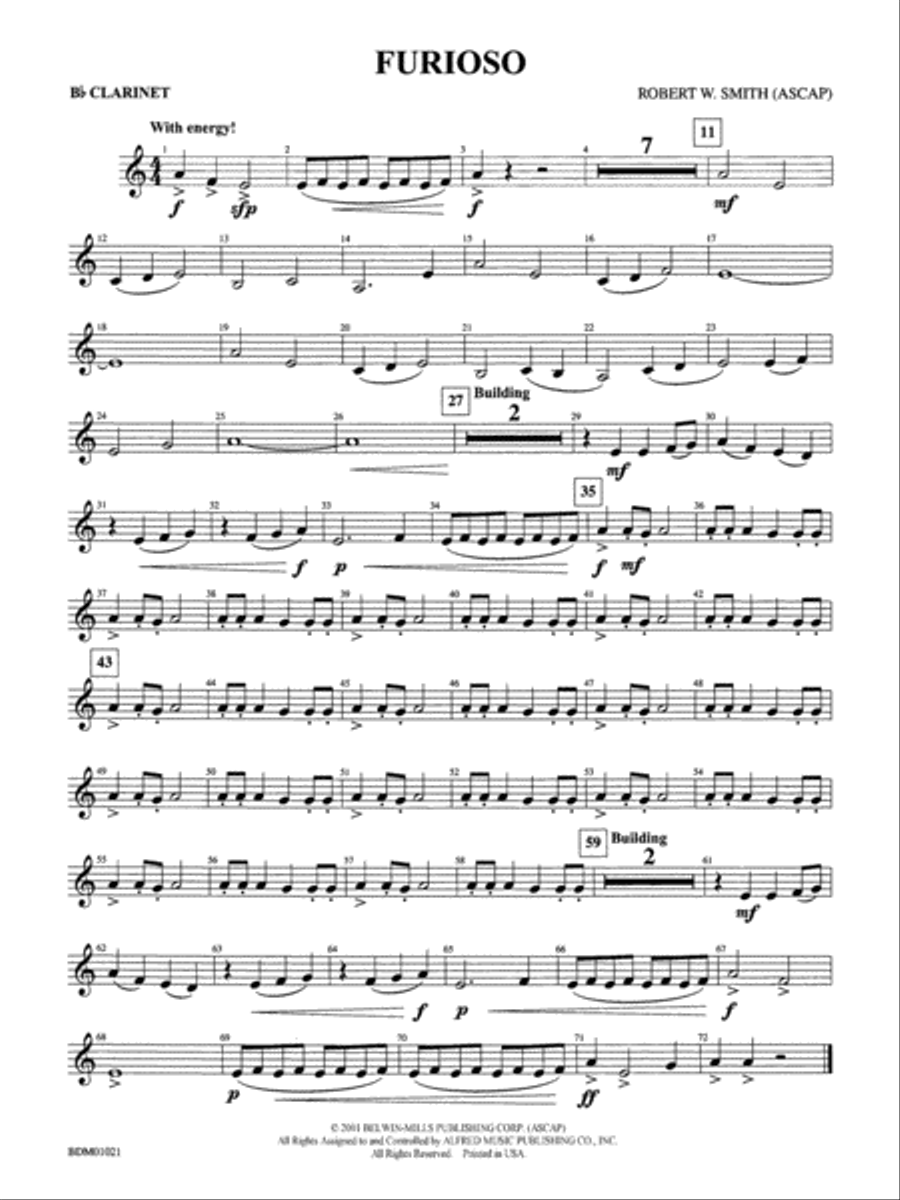 Furioso: 1st B-flat Clarinet Concert Band scores gallery preview page 1