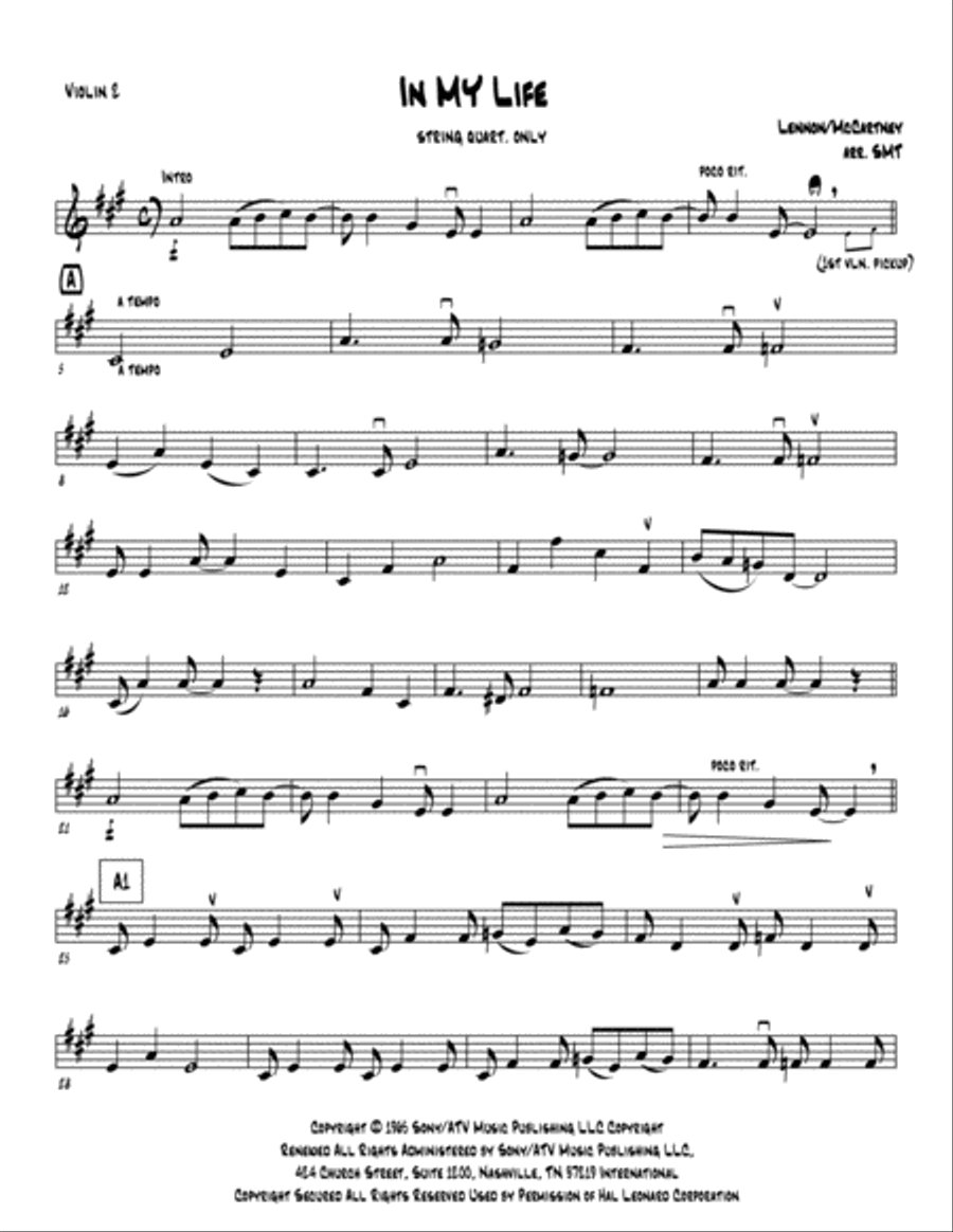 In My Life String Quartet scores gallery preview page 1