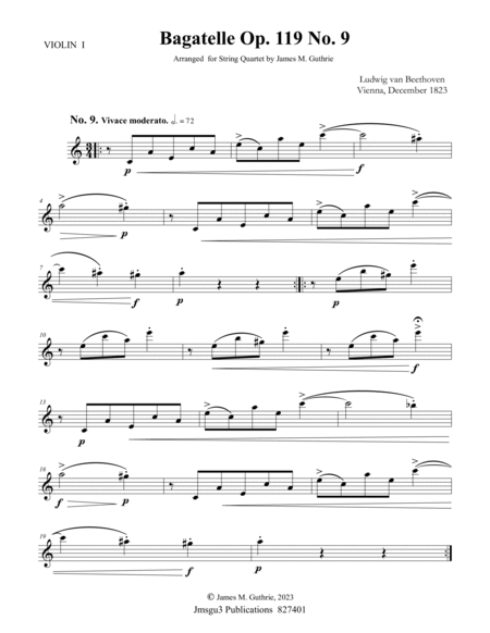 Beethoven: Bagatelle Op. 119 No. 9 for String Quartet image number null