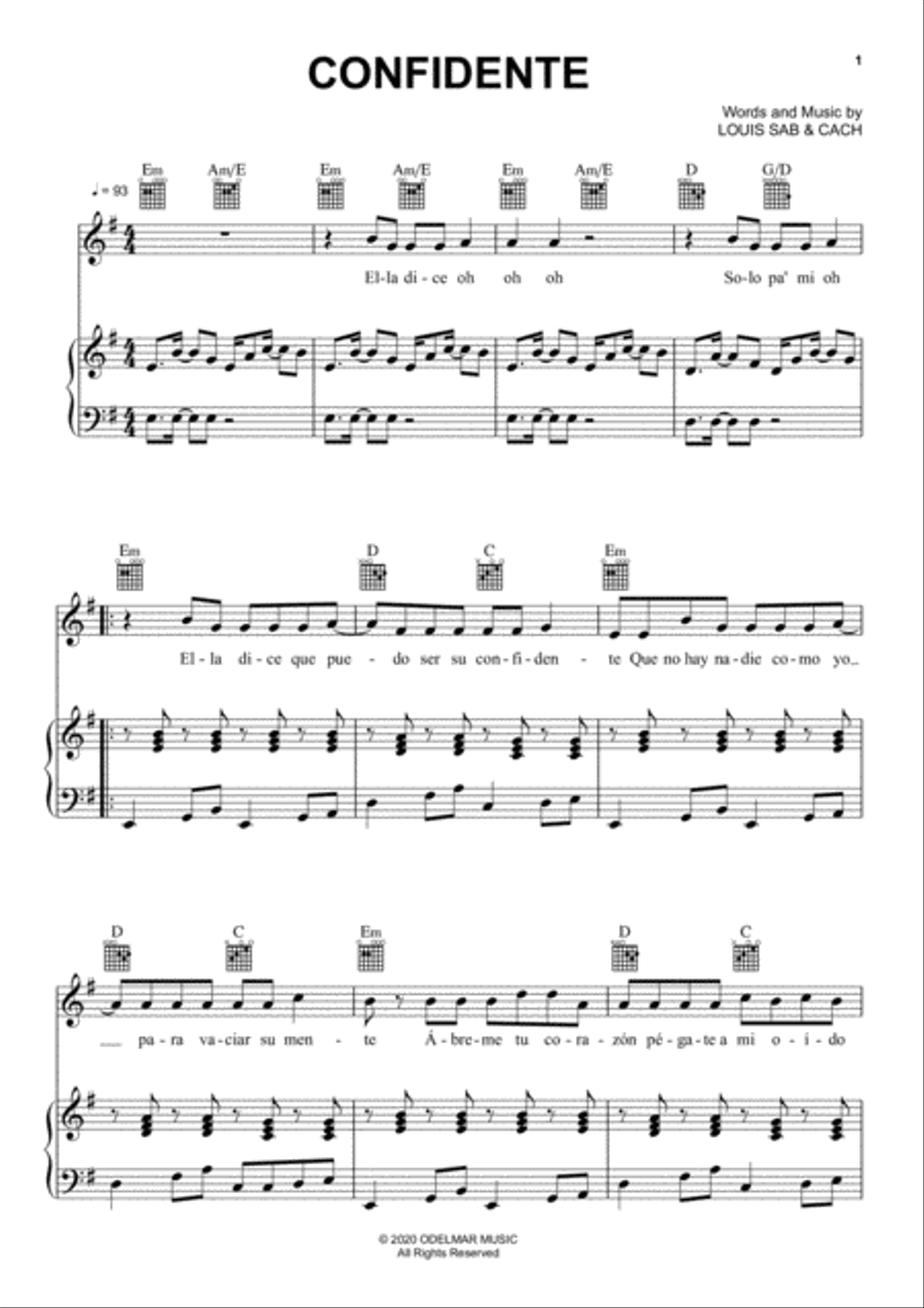 Confidente Piano, Vocal, Guitar scores gallery preview page 1