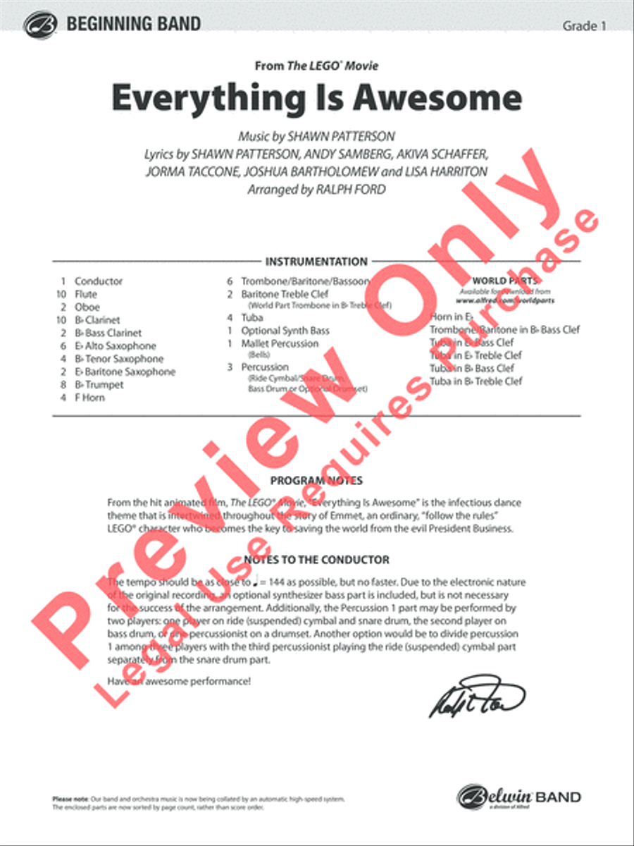 Everything Is Awesome (Awesome Remixxx!!!) (from The Lego Movie) Concert Band scores gallery preview page 2