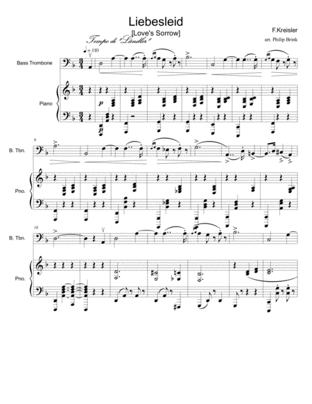 Liebesleid [Love's Sorrow] arranged for Bass Trombone and piano image number null