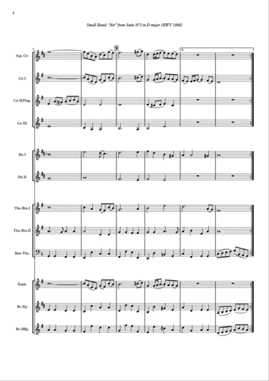 AIR FROM SUITE IN D (BWV 1068) (Bach) - Score only Brass Ensemble scores gallery preview page 4