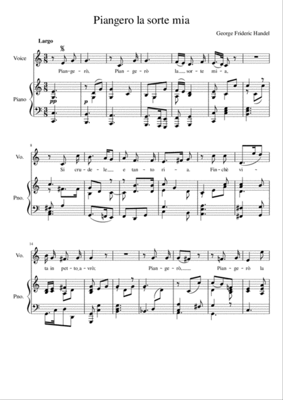 Piangero, la sorte mia - C Major Voice Solo scores gallery preview page 2