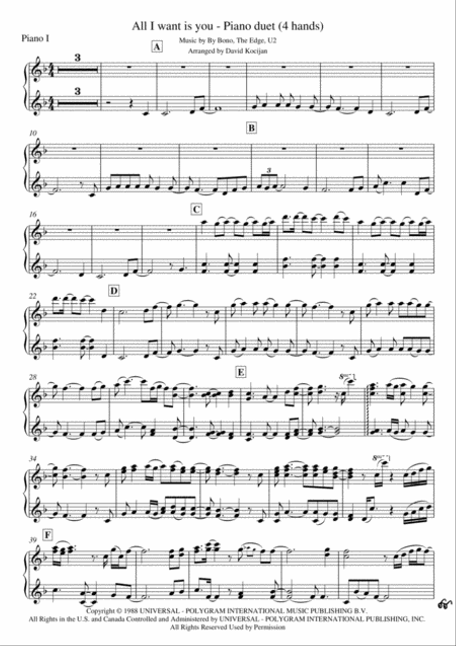 All I Want Is You 1 Piano, 4-Hands scores gallery preview page 1