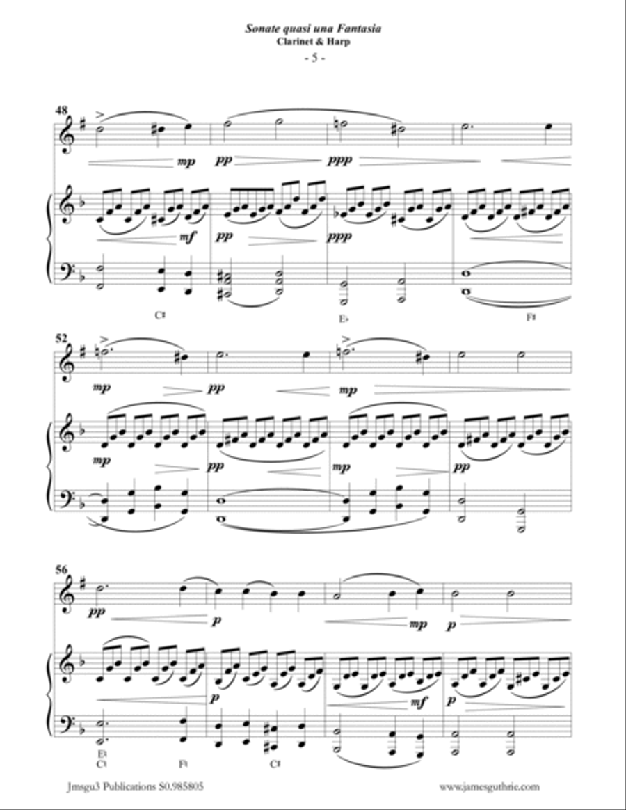 Beethoven: Adagio from the Moonlight Sonata for Clarinet & Harp Clarinet scores gallery preview page 5