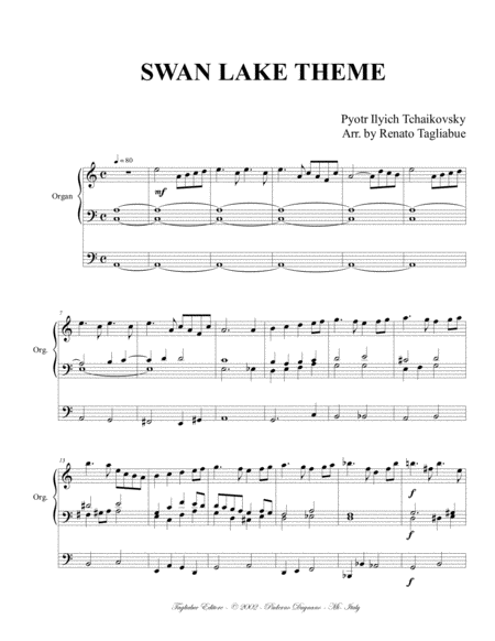 SWAN LAKE THEME - Tchaikovsky - Arr. for Organ 3 staff image number null