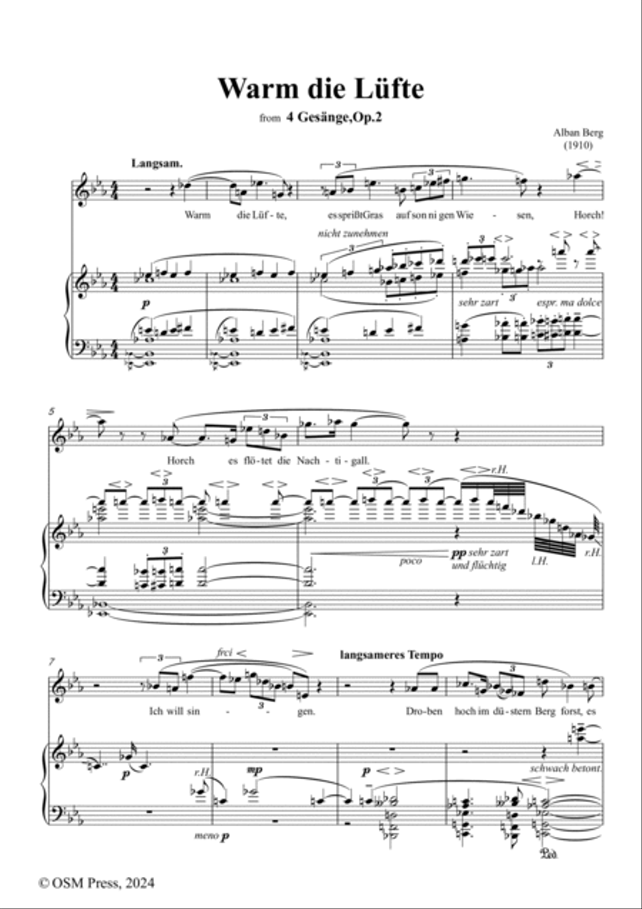 Alban Berg-Warm die Lüfte(1910),in E flat Major,Op.2 No.4 Voice scores gallery preview page 2