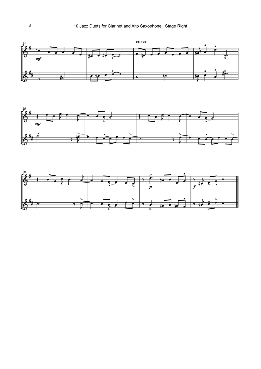 10 Jazz Duets for Clarinet and Alto Saxophone Woodwind Duet scores gallery preview page 4