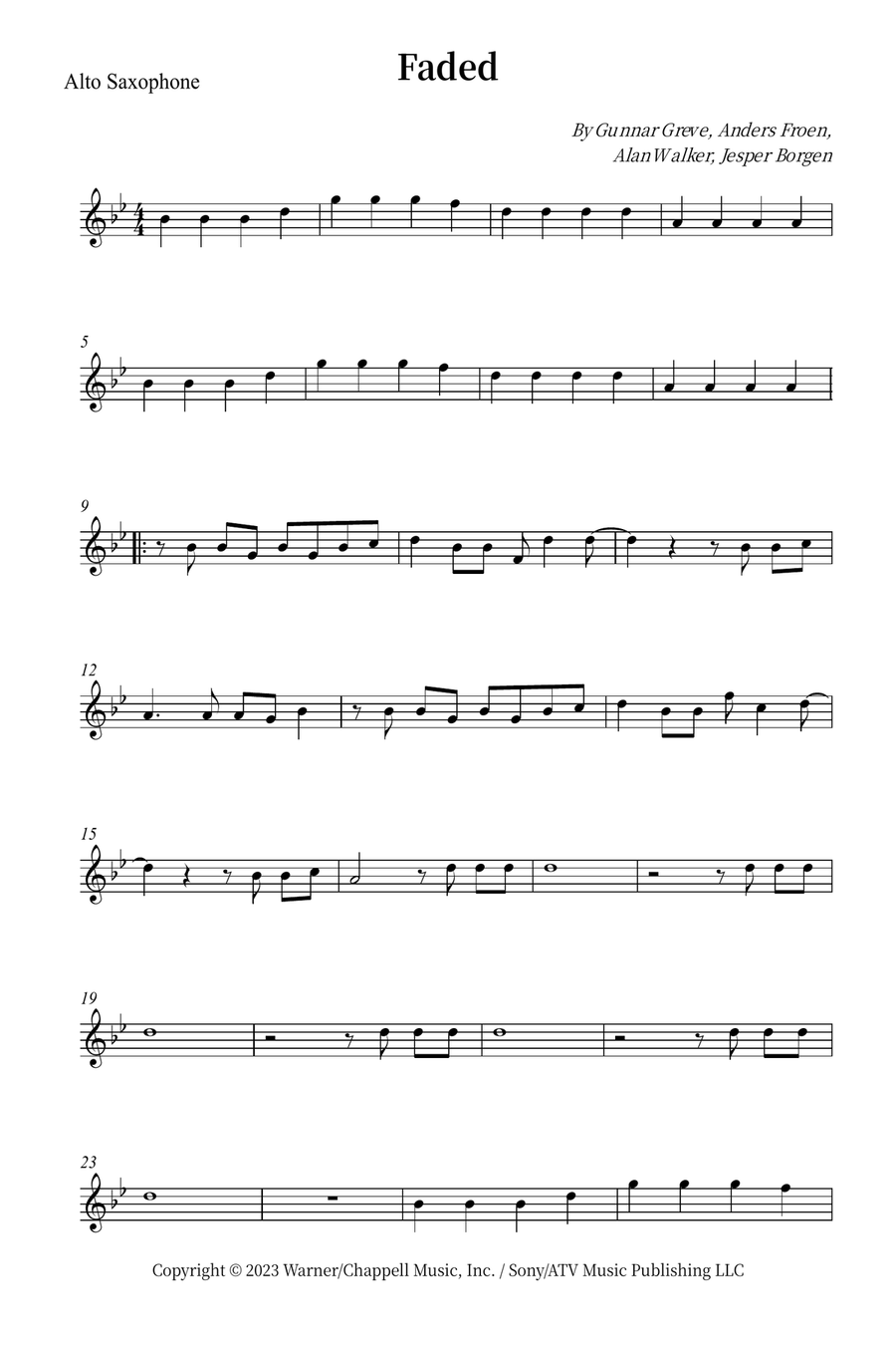 Faded Alto Saxophone scores gallery preview page 1