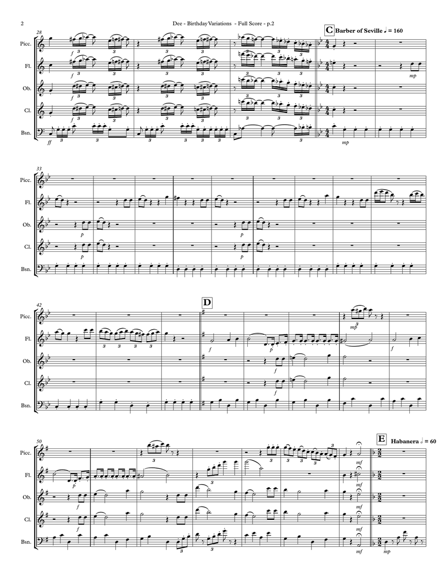 Birthday Variations for Wind Quartet (picc, fl, ob/cl, bsn) Woodwind Quartet scores gallery preview page 4