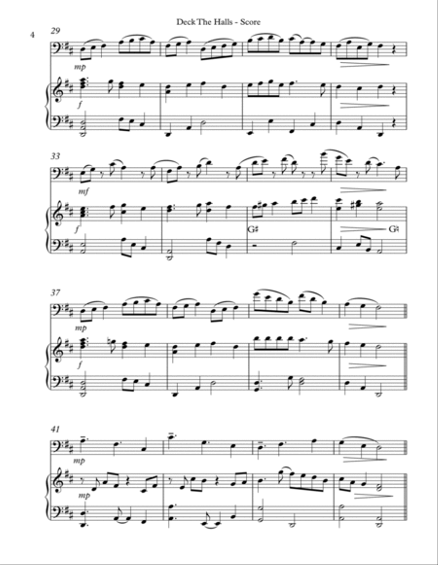 Deck The Halls, Duet for Cello and Lever Harp String Duet scores gallery preview page 4