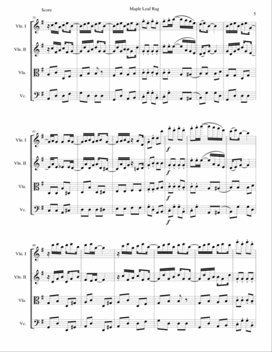 Maple Leaf Rag for string quartet String Quartet scores gallery preview page 5