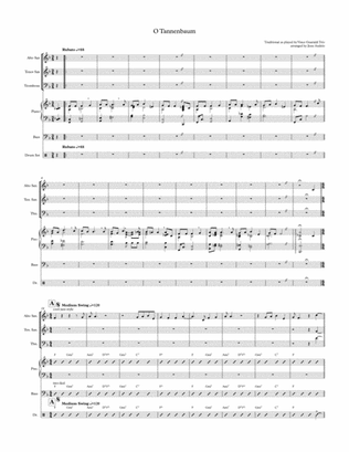 O Tannenbaum ala Guaraldi for jazz combo and 3-piece horn section (Alto Sax, Tenor Sax, Trombone)
