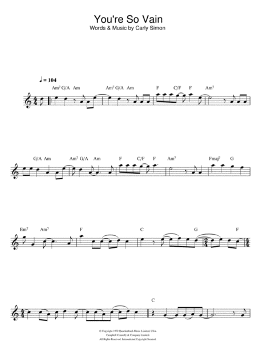 You're So Vain Flute Solo scores gallery preview page 1
