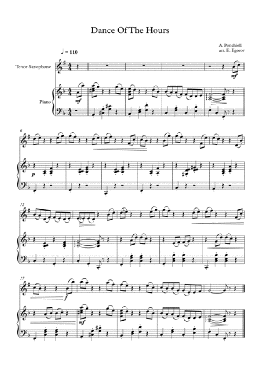 Dance Of The Hours, Amilcare Ponchielli, For Tenor Saxophone & Piano Tenor Saxophone scores gallery preview page 1