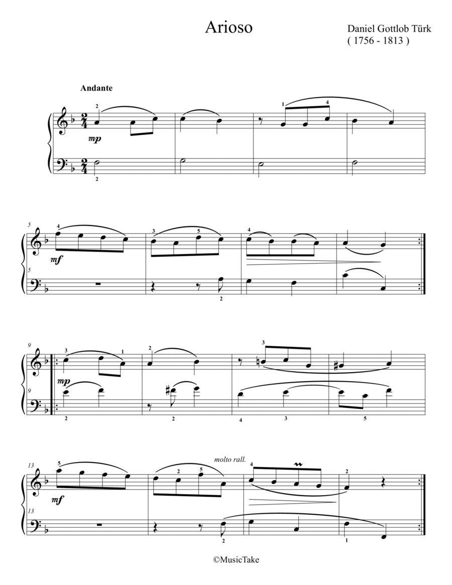 Turk Arioso Turk Arioso Easy Piano scores gallery preview page 1