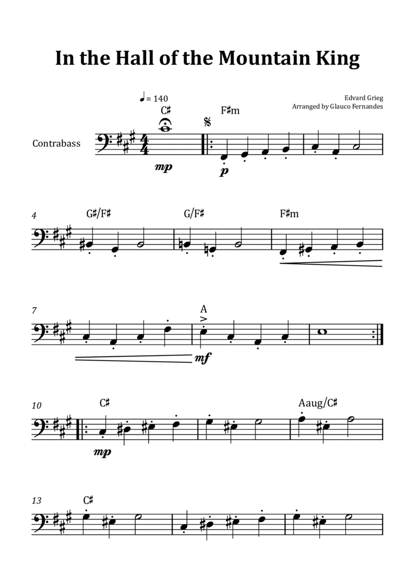 In the Hall of the Mountain King - Double Bass Solo with Chord Notation image number null