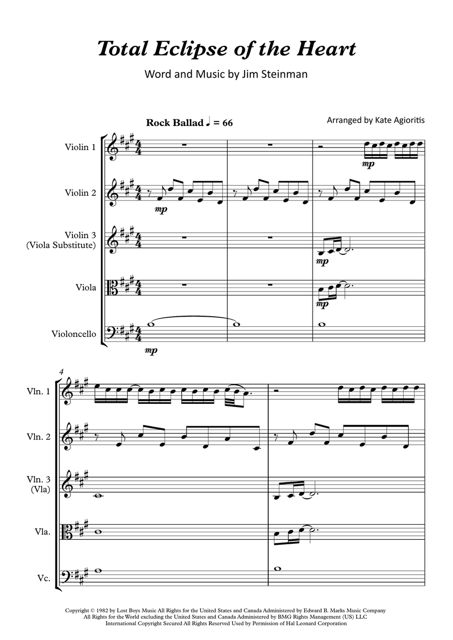 Total Eclipse Of The Heart String Quartet scores gallery preview page 2