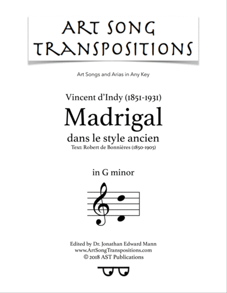 D'INDY: Madrigal (transposed to G minor) Choir scores gallery preview page 1