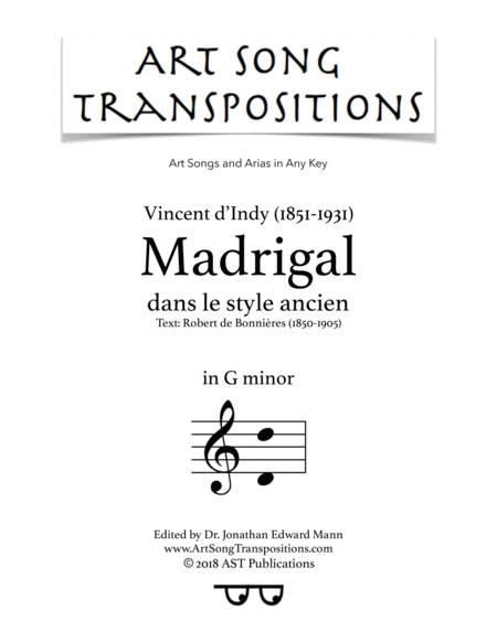 D'INDY: Madrigal (transposed to G minor)