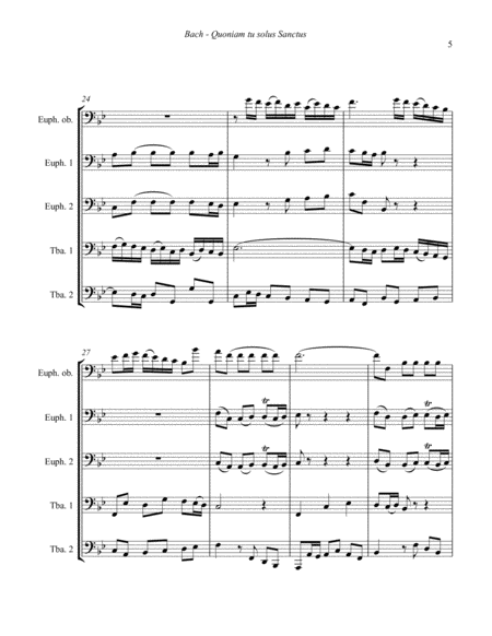 Quoniam tu solos Sanctus from the B minor Mass for 5-part Tuba Ensemble