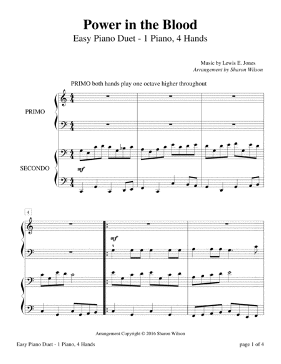 Power in the Blood (Easy Piano Duet - 1 Piano, 4 Hands) Easy Piano scores gallery preview page 3