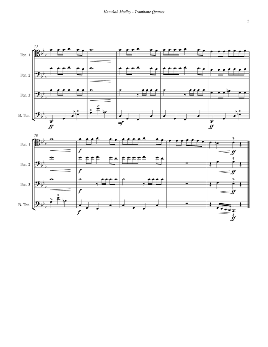 Hanukah Medley for Trombone Quartet Brass Quartet scores gallery preview page 5