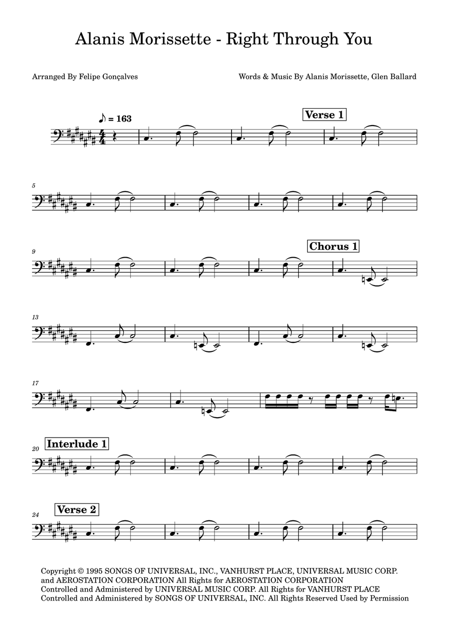 Right Through You Right Through You Bass Guitar scores gallery preview page 1