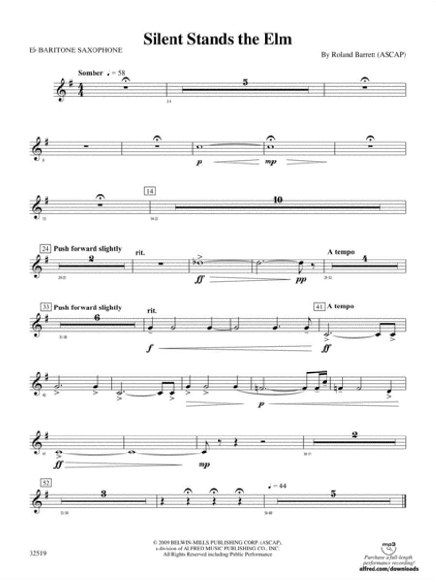 Silent Stands the Elm: E-flat Baritone Saxophone Concert Band scores gallery preview page 1