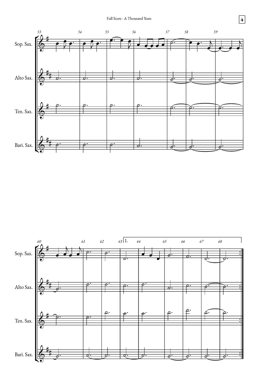 A Thousand Years Saxophone Quartet scores gallery preview page 4