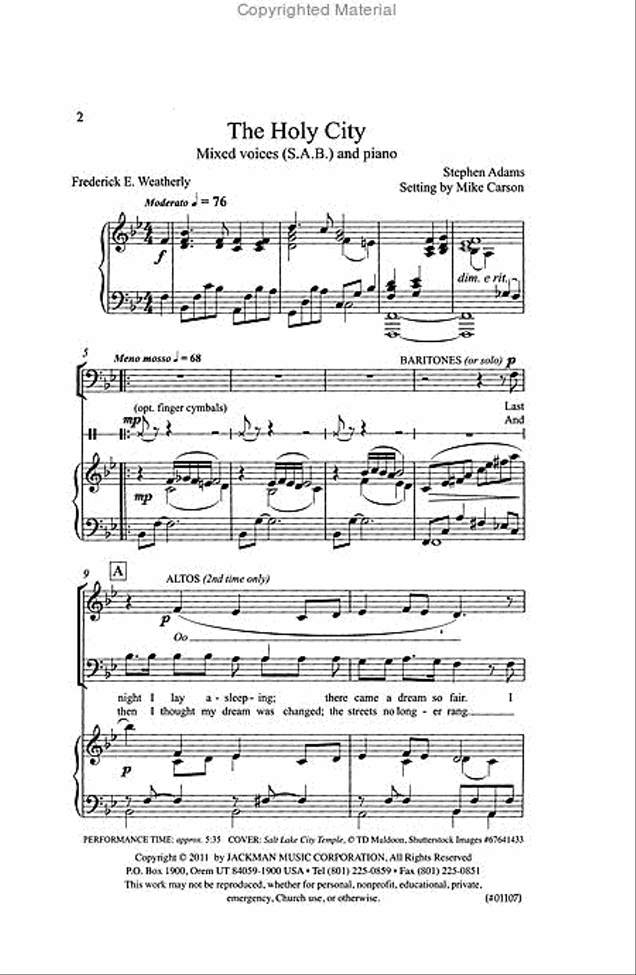 The Holy City - SAB The Holy City - SAB 3-Part scores gallery preview page 2