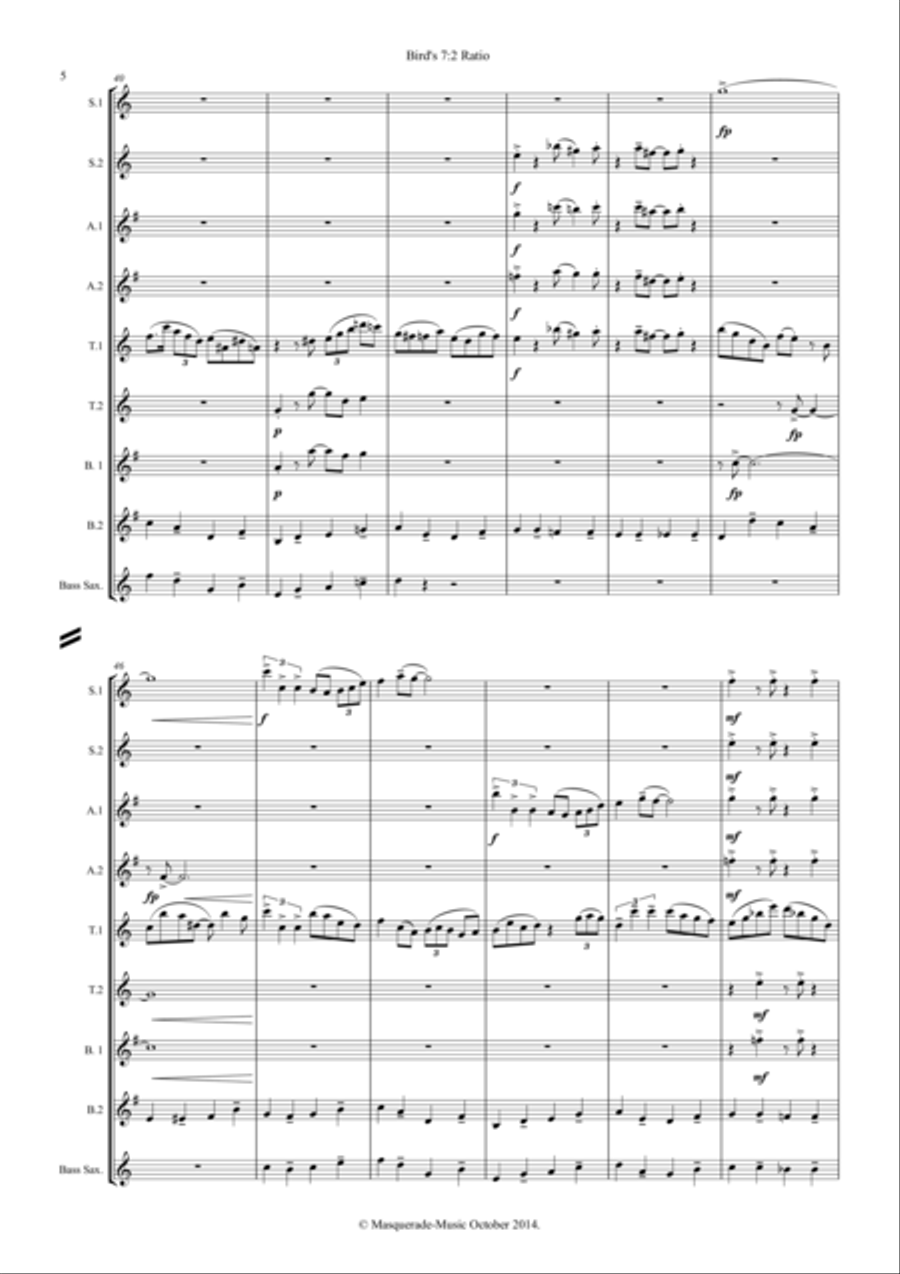 Bird's 7:2 Ratio Saxophone Octet (with optional Bass Sax) Woodwind Ensemble scores gallery preview page 5