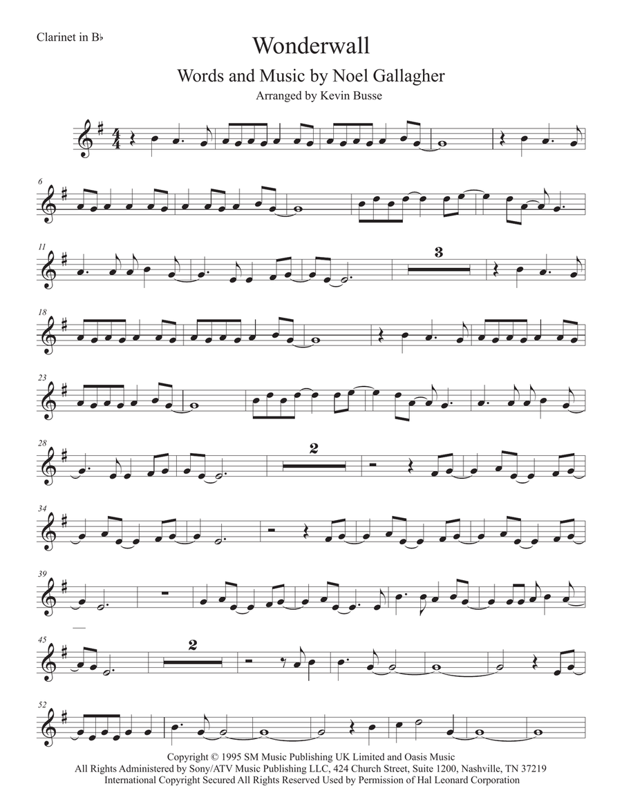Wonderwall Clarinet Solo scores gallery preview page 1