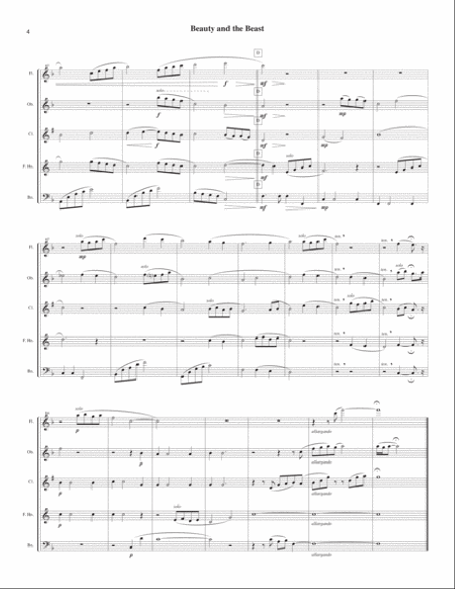 Beauty And The Beast Woodwind Quintet scores gallery preview page 4