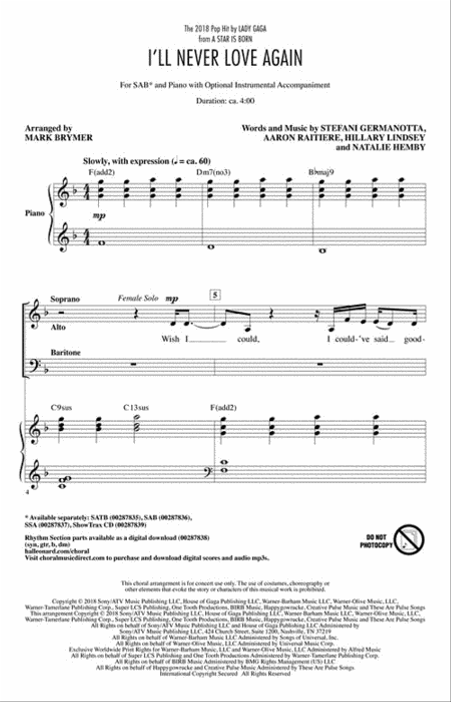 I'll Never Love Again 3-Part scores gallery preview page 2